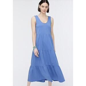 J.Crew Size L Blue purple tiered Scoop Neck midi Dress